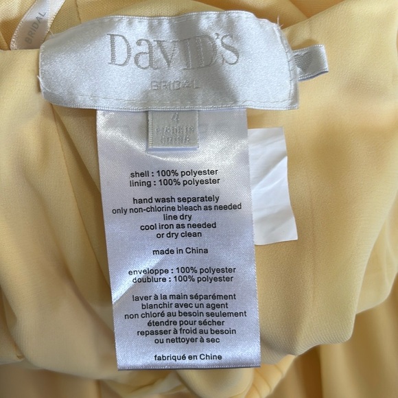 David’s Bridal Long Chiffon Highneck Canary Bridesmaid Gown - Picture 9 of 9